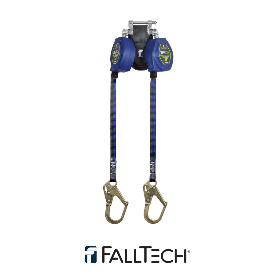 FallTech® 8' FT-X™ EdgeCore™ Class 2 Leading Edge Personal SRL, Twin-leg with Steel Mini Rebar Hooks - 84108TP0