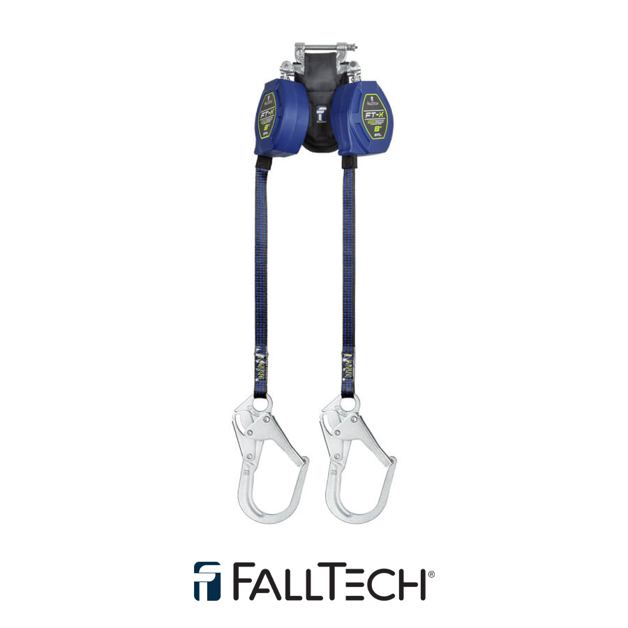 FallTech® 8' FT-X™ EdgeCore™ Class 2 Leading Edge Personal SRL, Twin-leg with Steel Rebar Hooks - 84108TP3