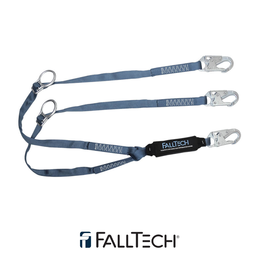 FallTech® 6' ViewPack® Energy Absorbing Tie-Back Lanyard, Double-leg with Steel Snap Hooks - 826082D