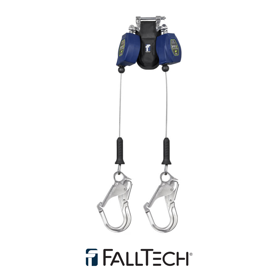 FallTech® 8' FT-X™ Cable Class 2 Leading Edge Personal SRL, Twin-leg with Aluminum Rebar Hooks - 82808TP5