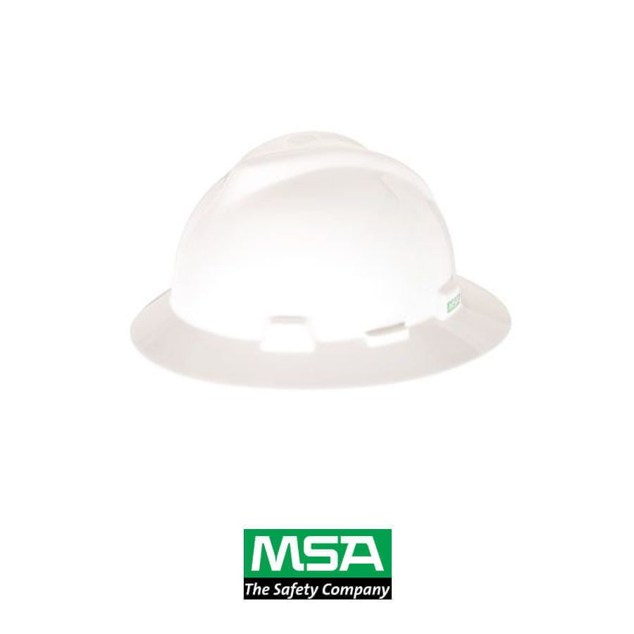 MSA V-Gard® Slotted Full-Brim Hat, White, w/Staz-On Suspension – 454733