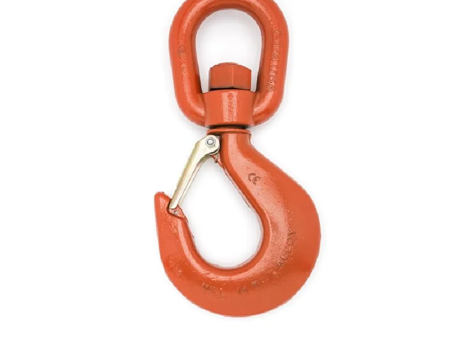Campbell #12 Alloy Latched Swivel Hoist Hook, 15 Ton PL, Forged Alloy, Painted Orange