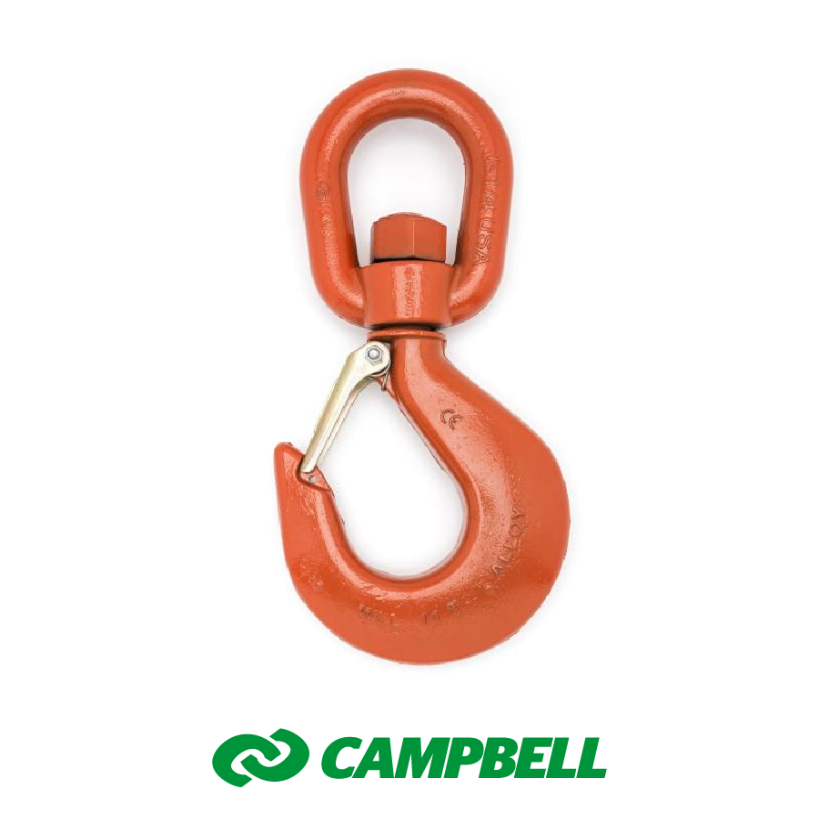 Campbell #11 Alloy Latched Swivel Hoist Hook, 11 Ton PL, Forged Alloy, Painted Orange